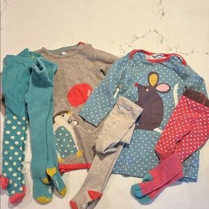 12-18mo, Mini Boden Sweater Penguin Dress, Cotton Mouse Dress and Tights Set